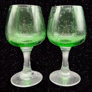 Vintage Bright Green Glassware Bullicante Goblet Wine Margarita Glass Bubble Set